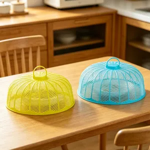 Plastic food cover set with handle kitchen dining table mesh fly insect protector.