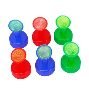Plastic bottle sprinkler caps, colorful watering can spouts for gardening potted plants.