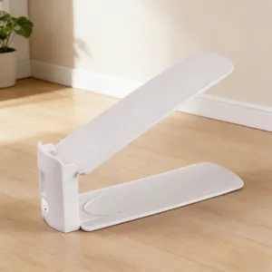 White double-layer adjustable shoe rack organizer, ideal for home and dorm wardrobe storage.