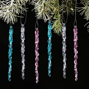Christmas Acrylic Icicle Pendants Transparent Blue Pink Hanging Ornaments Decorative Icicles for Holiday Party Home