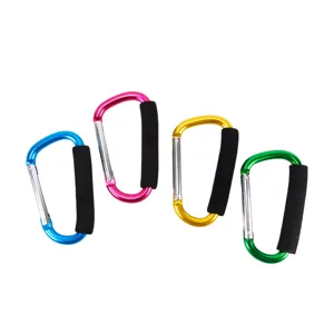 Aluminum carabiner set with foam grip, D shape outdoor climbing hook in multi colors.