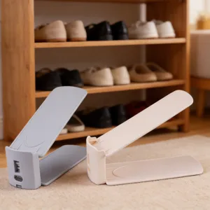 Adjustable double layer shoe rack space saving shoe organizer slot holder 2pcs pack detail view