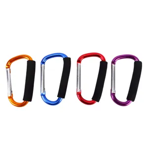 Aluminum D-ring carabiner set with soft foam handle, colorful outdoor camping shoe clips.