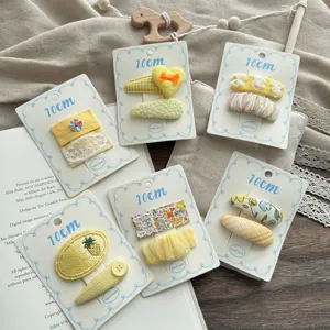 2025 new spring cream yellow fabric bangs clips cute sweet versatile children hair clip set