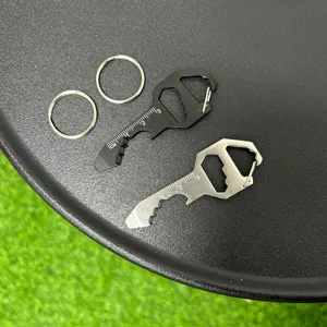 Multi-function EDC keychain tool with bottle opener, hex wrench and scale. Portable pocket gadget.