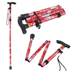 Bâton de Randonnée Pliable en Alliage d'Aluminium Portable Léger Randonnée Extérieure Canne Télescopique