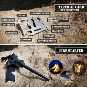 Ensemble d'outils de survie tactique 11-en-1 et allume-feu pour le camping en plein air.