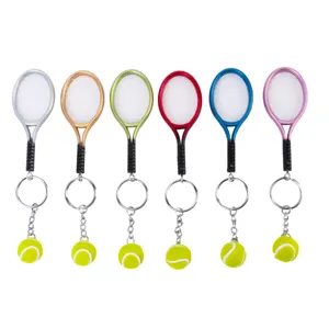 Colorful tennis racket keychain set metal mini sports pendant souvenir gift key ring