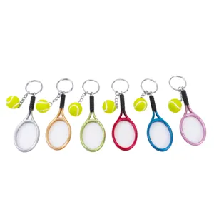 Colorful tennis racket keychain set, creative metal sports bag charm and key ring gift.