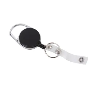 Ovale intrekbare badgehouder met metalen frame en matte afwerking voor sleutels en kaarten
