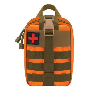 Borsa medica di primo soccorso tattica all'aperto vista dettaglio, custodia arancione.
