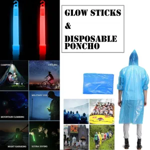 Batons lumineux et poncho de pluie jetable ensemble pour camping en plein air randonnee