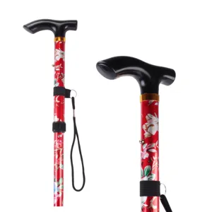 Canne de marche pliante réglable pour seniors, bâton de randonnée floral léger et pratique.