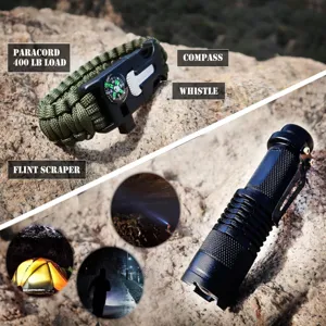 Kit d'urgence de survie en plein air bracelet paracorde et lampe de poche pour le camping.
