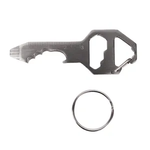 Multifunctional pocket EDC key tool with bottle opener, screwdriver, hex wrench and ruler.