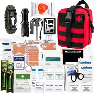 Kit de premier secours de survie d'urgence tactique avec outils et fournitures médicales.