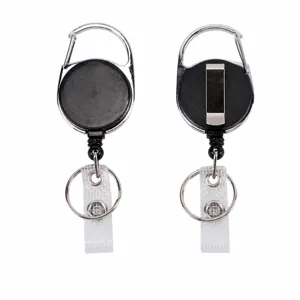 Uittrekbare ovale badgehouder met riemclip en sleutelring voor ID-kaarten en naamkaartjes