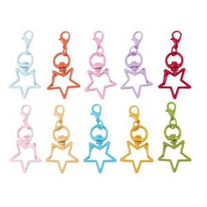 Star shaped swivel lobster clasps for DIY keychains, colorful metal hardware crafts.
