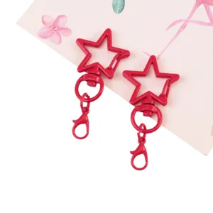 Red star lobster clasp keychain DIY jewelry accessory, swivel metal clip for crafts.