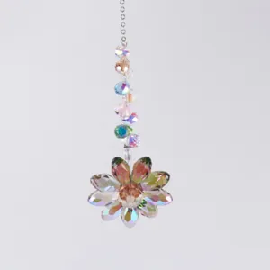 Crystal suncatcher detail, colorful AB coated flower pendant with sparkling crystal beads string.