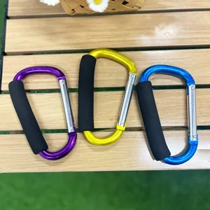 Aluminum D-ring carabiner with sponge foam grip, large size heavy duty hook for outdoor gear.