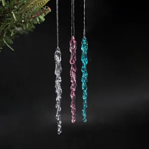 Christmas acrylic icicle hanging decorations, clear pink blue tree hanging ornaments 3pcs