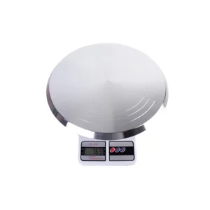 Detailed view of digital kitchen scale with stainless steel platform and LCD screen.