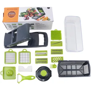 Multifunctional vegetable slicer kit with interchangeable blades and storage container for kitchen.