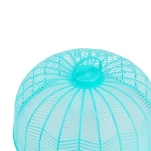 Blue plastic mesh food cover for dining table, breathable insect-proof food tent.