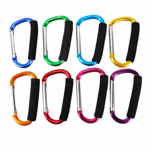 D-shaped aluminum carabiner with foam grip multi-color set for outdoor hiking and daily use