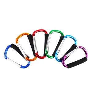 Colorful aluminum alloy large D-shaped carabiner clips with comfortable sponge handles.