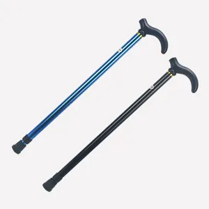 Detailed view of lightweight aluminum alloy telescopic trekking poles with T-handle and anti-slip tips.