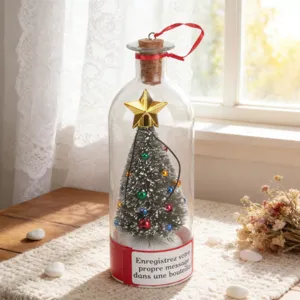 Christmas Tree In A Bottle Message Recording Gift Glass Or Plastic Tabletop Ornament With Festive Party Decor