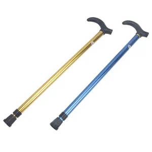 Adjustable aluminum alloy walking cane, lightweight telescopic hiking crutch for elderly use.