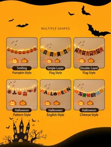Halloween party decoration pumpkin banner lights set for festive interior atmosphere setup