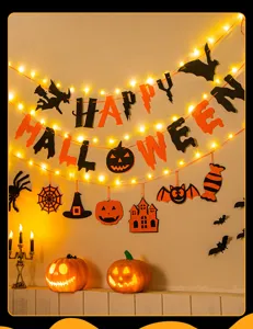 Halloween party decoration LED string lights pumpkin banner hanging spooky ornaments setup