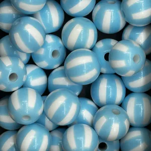 Cuentas redondas de acrílico con rayas azules y blancas para bisutería DIY, dijes y accesorios.