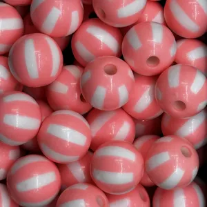 Cuentas de acrilico a rayas rosa blanco redondas cuentas sandia para joyas DIY accesorios telefono.