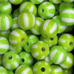 Detalle cuentas acrílicas rayadas verde blanco, abalorios 14mm para accesorios de joyería DIY