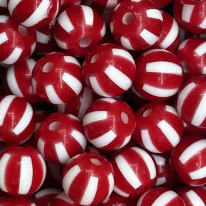 Cuentas redondas a rayas rojas y blancas de acrilico para joyeria artesanal y dijes de telefono.