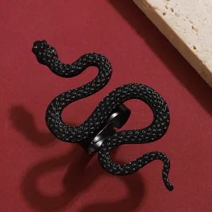 Anillo de serpiente negra vintage estilo gotico punk geometria aleacion joya animal