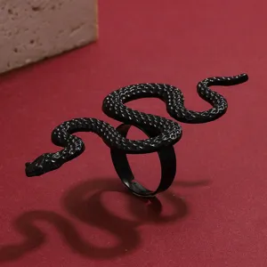 Anillo de serpiente negro punk vintage gótico animal tallado metal ajustable joyas mujer