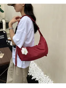 Korean minimalist solid nylon women shoulder bag casual daily travel underarm bag chic purse