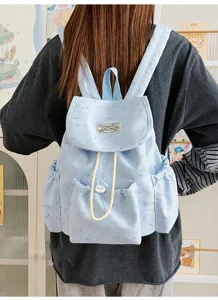 Hellblauer Studenten Rucksack mit Sternenmuster, süßer Freizeit Daypack für Reisen und Alltag.