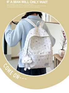 Sac à dos de loisir à pois doux japonais pour étudiants avec joli pendentif pour un usage quotidien.
