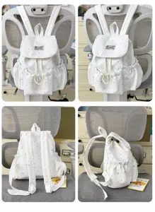 Süßer japanischer weißer Rucksack mit Sternenmuster für süße Studenten im Freien.
