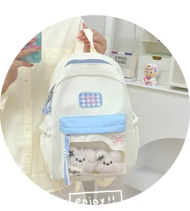 Sommer frischer Farbblock-Schülerrucksack mit transparenter Vordertasche für den täglichen Gebrauch.