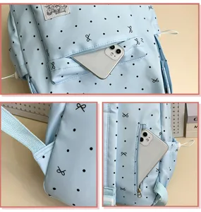 Sac à dos à pois doux de style japonais, sac d'école décontracté léger avec poches.