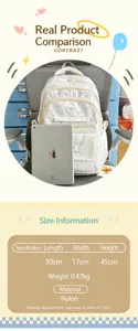 Niedlicher Sternen-Schülerrucksack Großraum Nylonmaterial mit Größentabelle und Details.