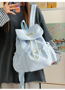Japanischer Stil süßer hellblauer Rucksack mit Sternenmuster Freizeit Daypack